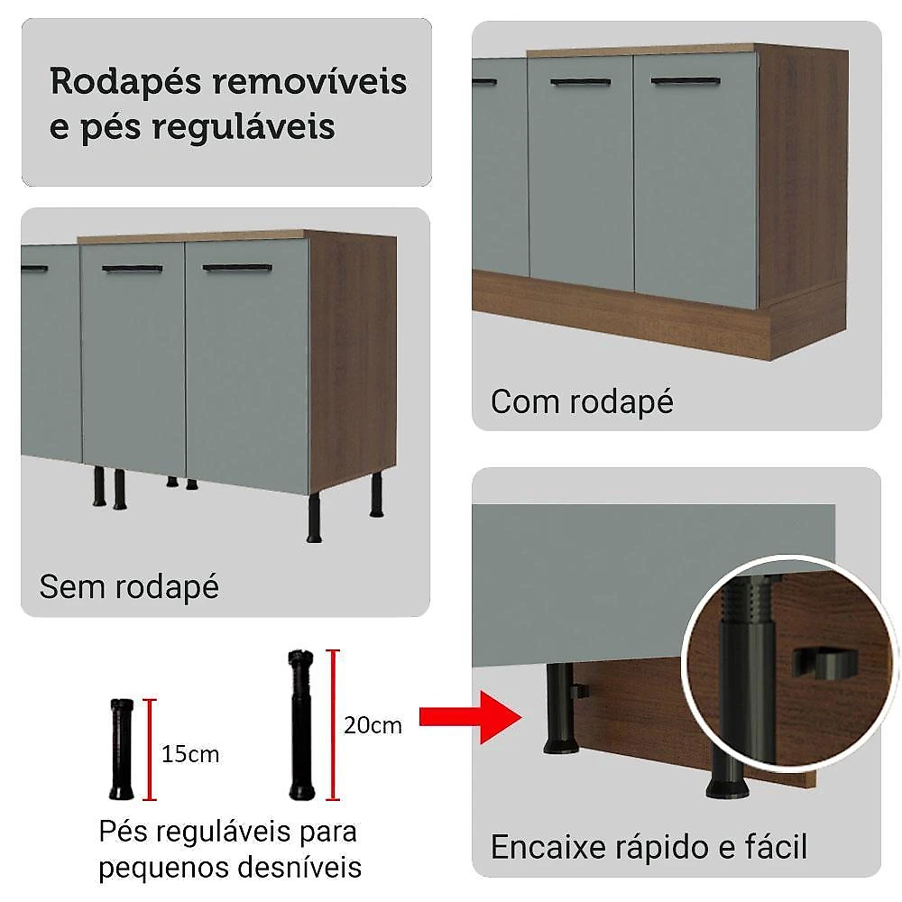 Armário de cozinha completa 340cm rustic/cinza agata madesa 01