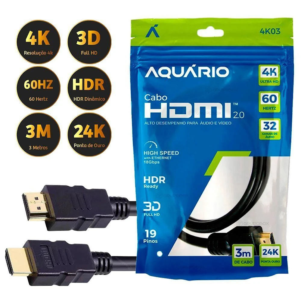 Cabo Hdmi Oem 2.0 4k Blindado para Tv Console e Projetor com 3d Full Hd 3 Metros