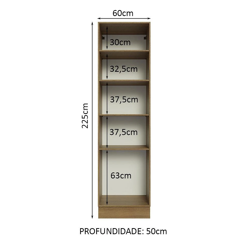 Paneleiro 60 cm com nichos abertos para cozinha madesa glamy, agata, stella - rustic