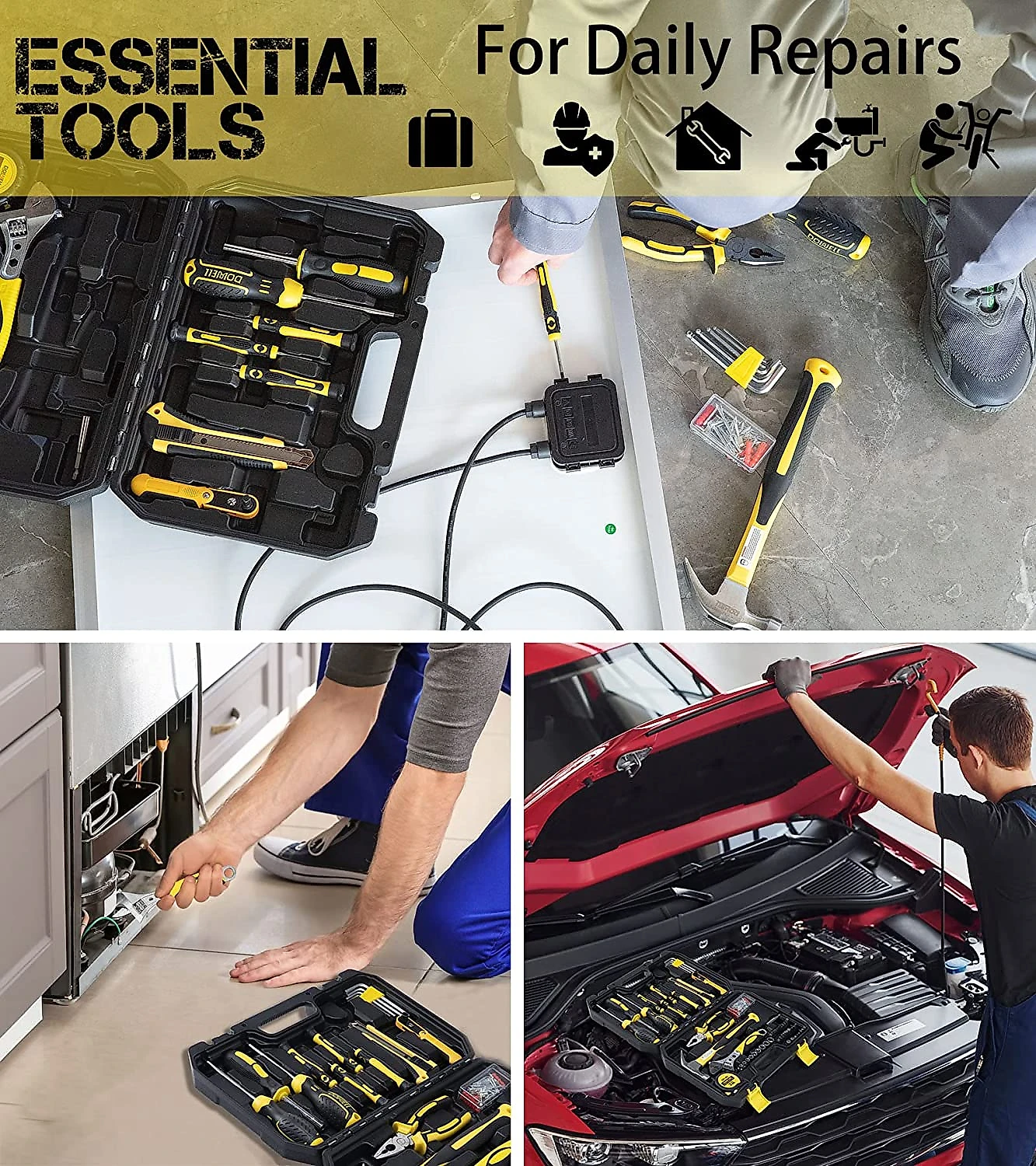 DOWELL HYT128 Kit de Ferramentas c Maleta de Transporte 128 Peças Amarela