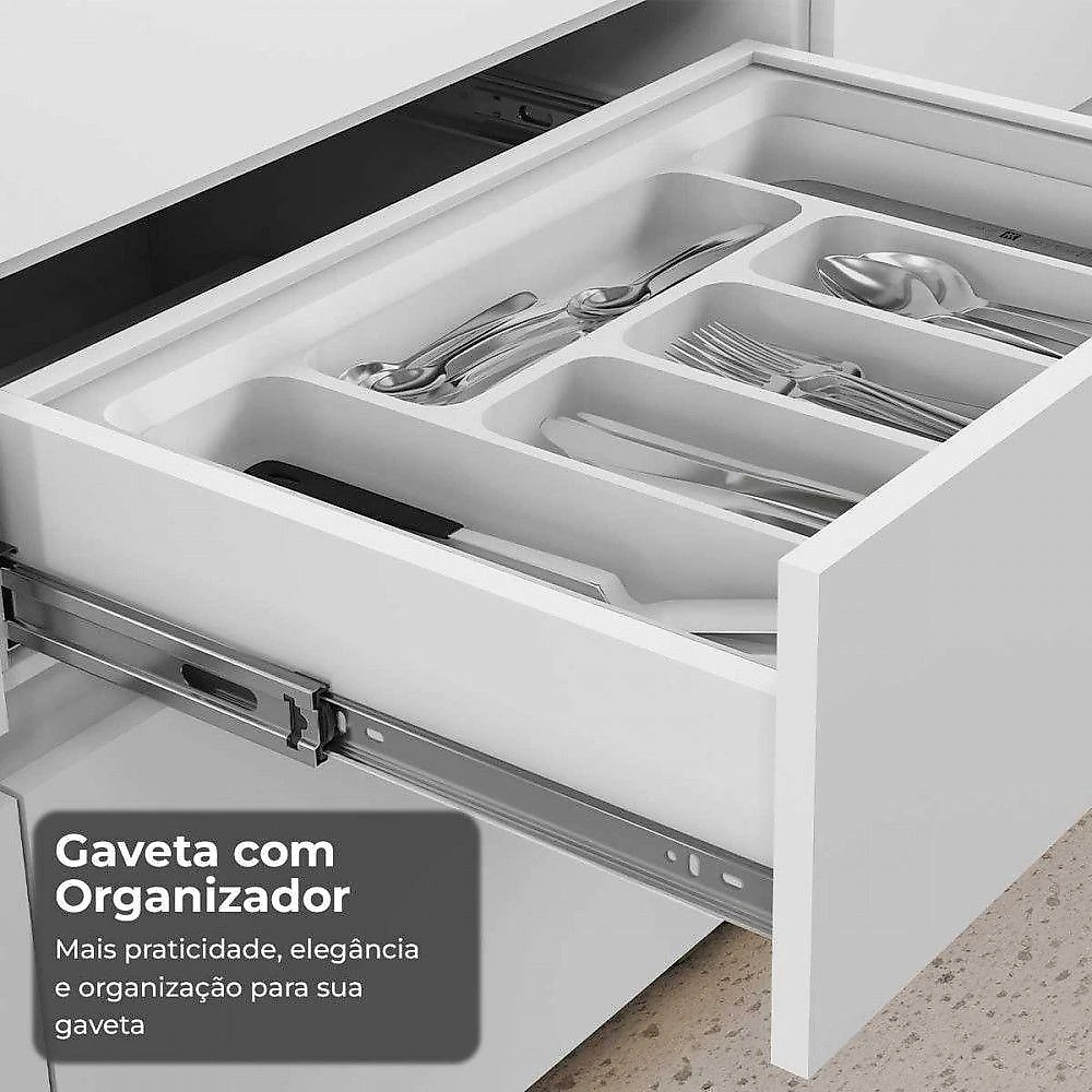 Cozinha 5 Peças Rainha 2 Portas 7 Gavetas MDF Branco com Nature Nesher Móveis
