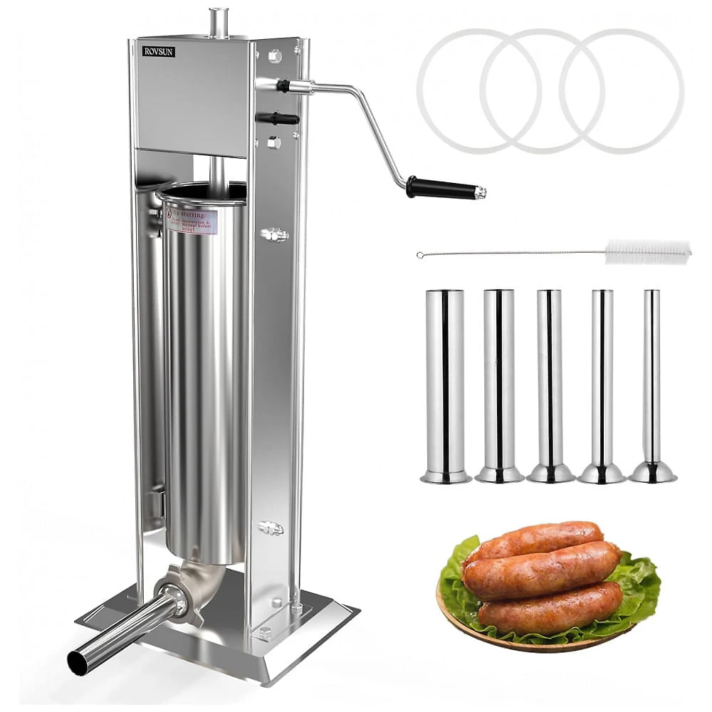 Máquina de Encher Linguiça ROVSUN 15LBS7L Manual, Dois Velocidades de Aço Inoxidável, Ideal para Uso Comercial e Doméstico