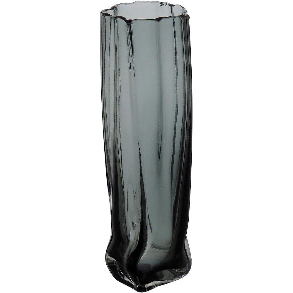 Vaso 30X15X10Cm Vidro Cinza