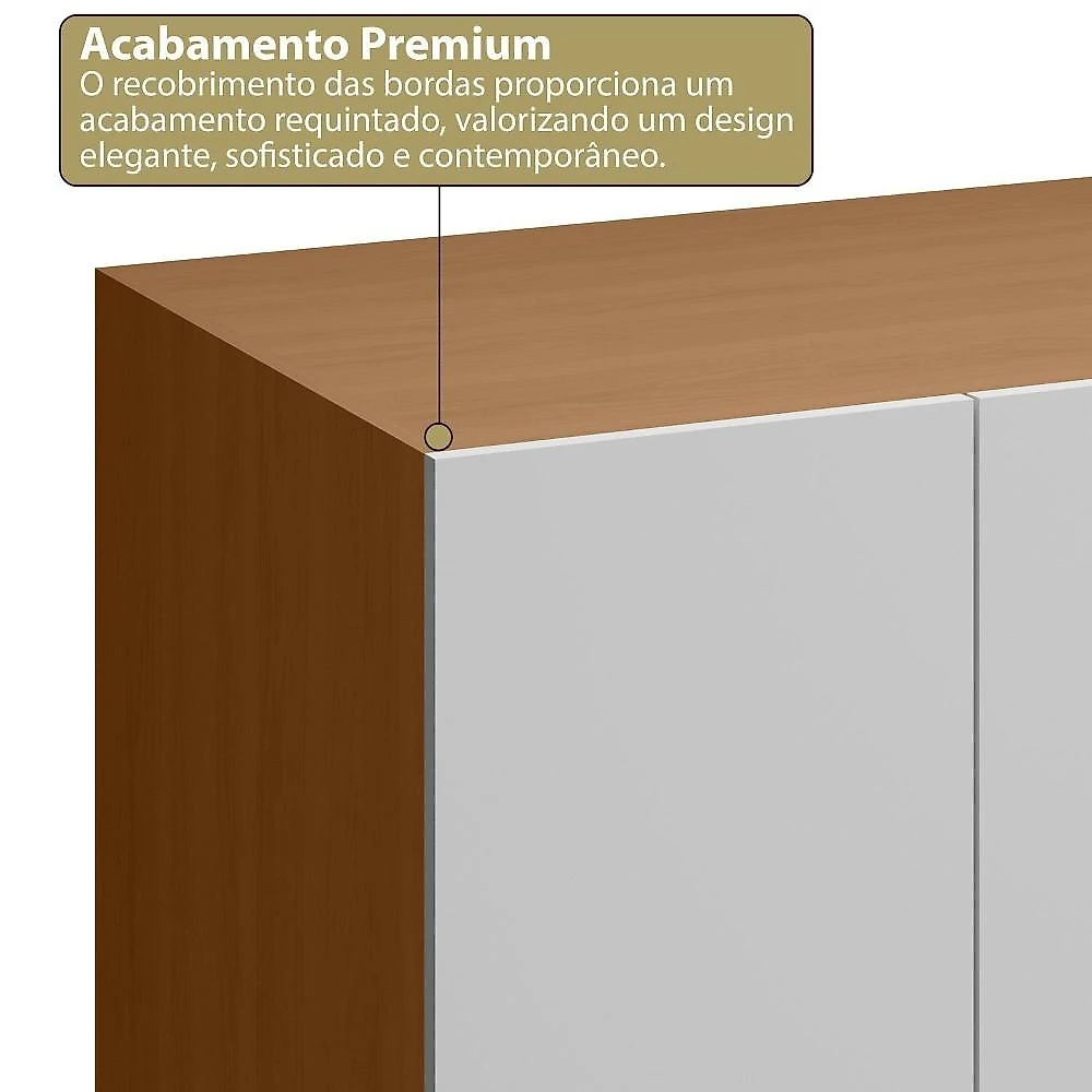 Guarda-Roupa 4 Portas 3 Gavetas Grande Rio Clean Minimalista Yescasa Freijó/Cinza