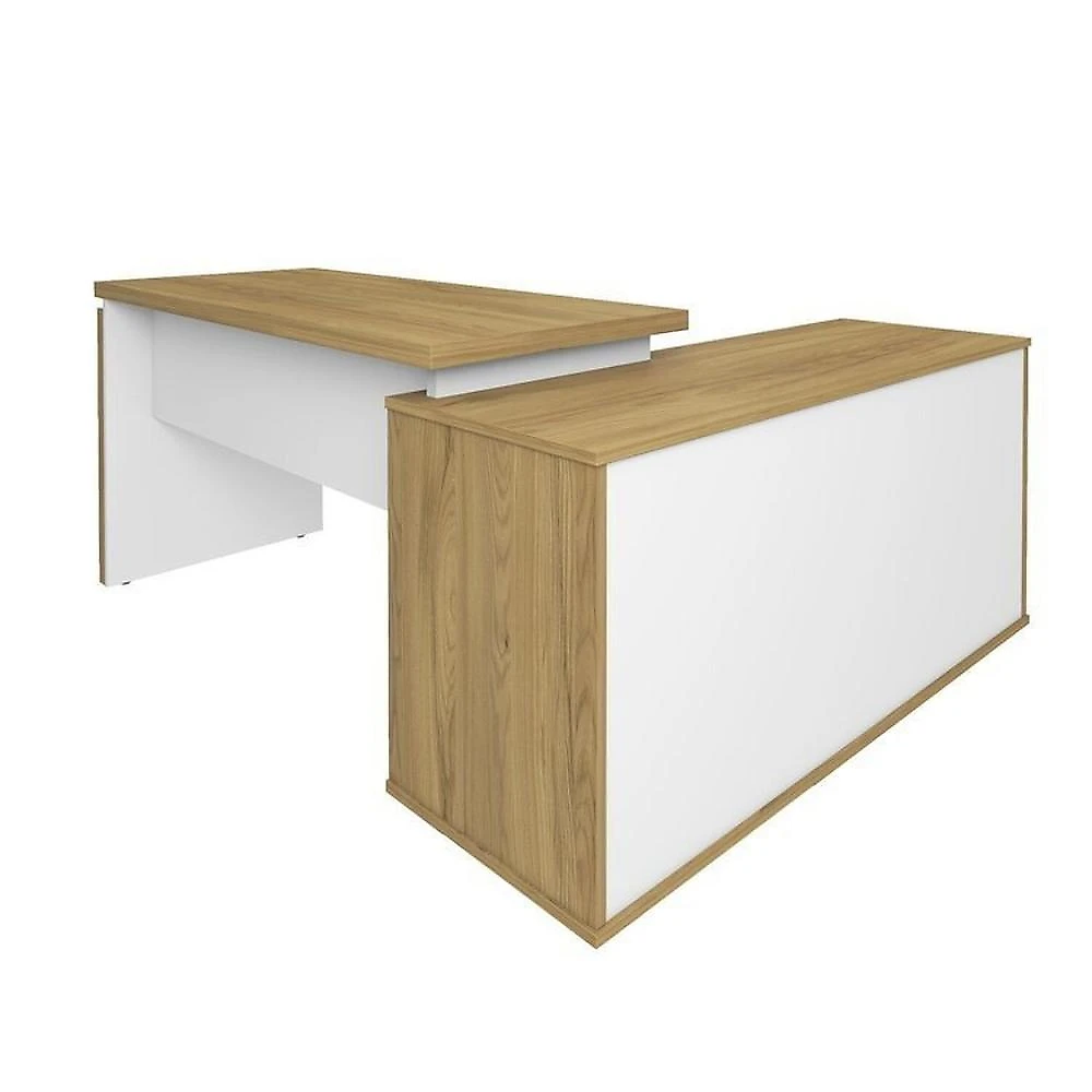 Kit 2 Peças com Escrivaninha em L com Porta de Correr e Armário Alto Multiuso Olmo/Branco