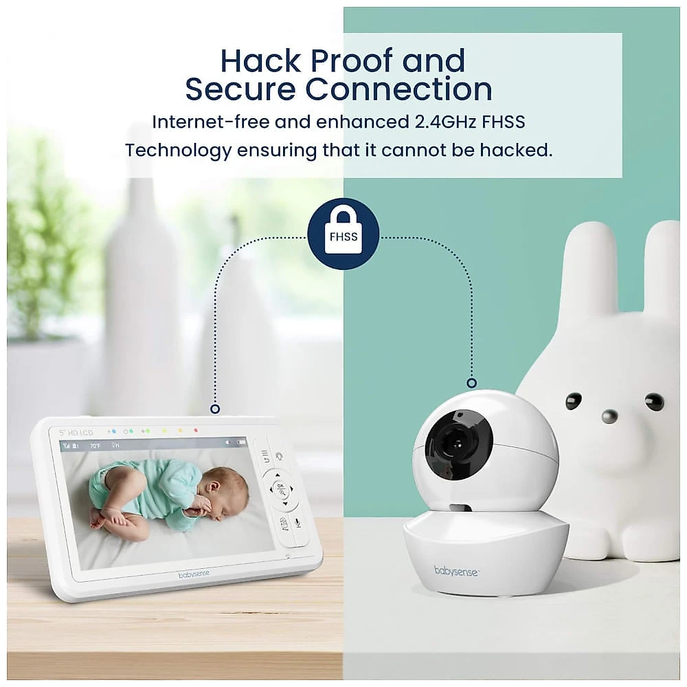 Babá Eletrônica com Câmera, Monitor HD, Áudio, Luz Noturna e Monitor de Movimento no Colchão, Babysense True Sleep, Bran...