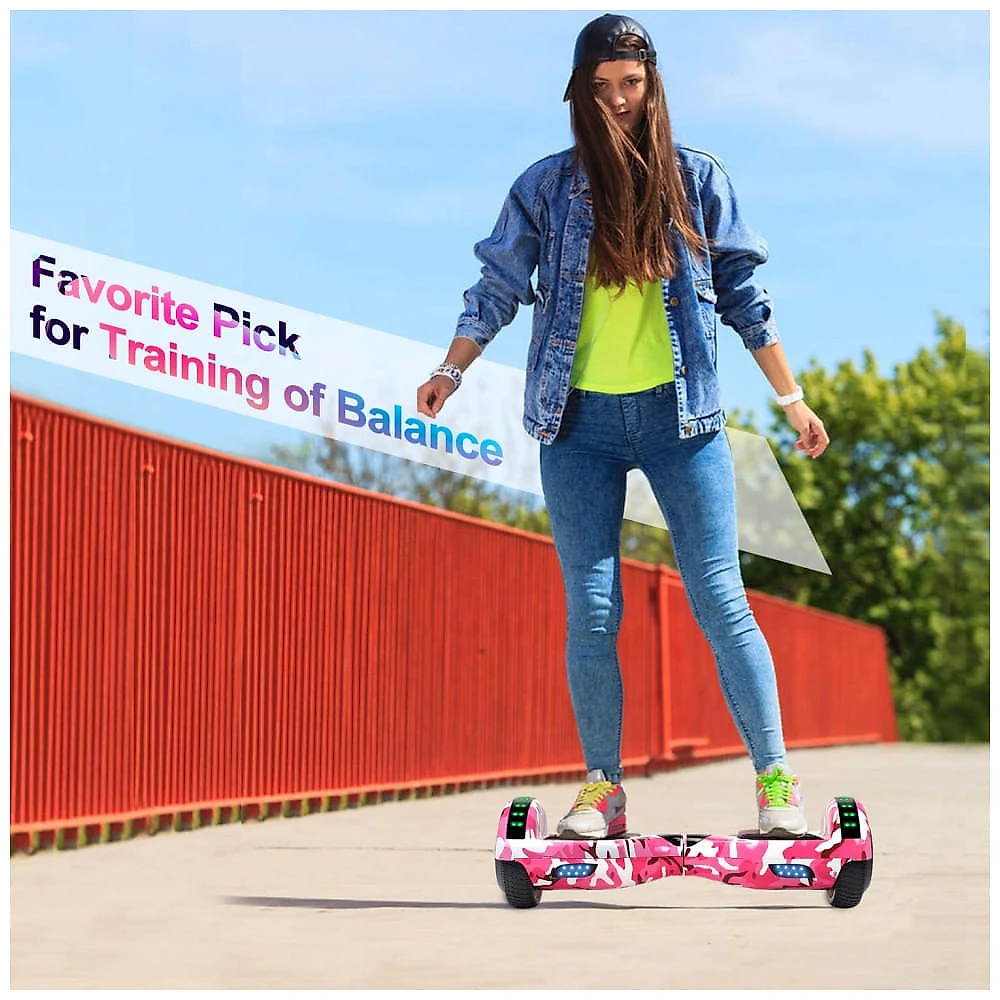 Patinete Elétrico Auto Balanceante FLYINGANT 6,5" Vermelho A03 Camo Pink com Alto-falante e Luzes LED