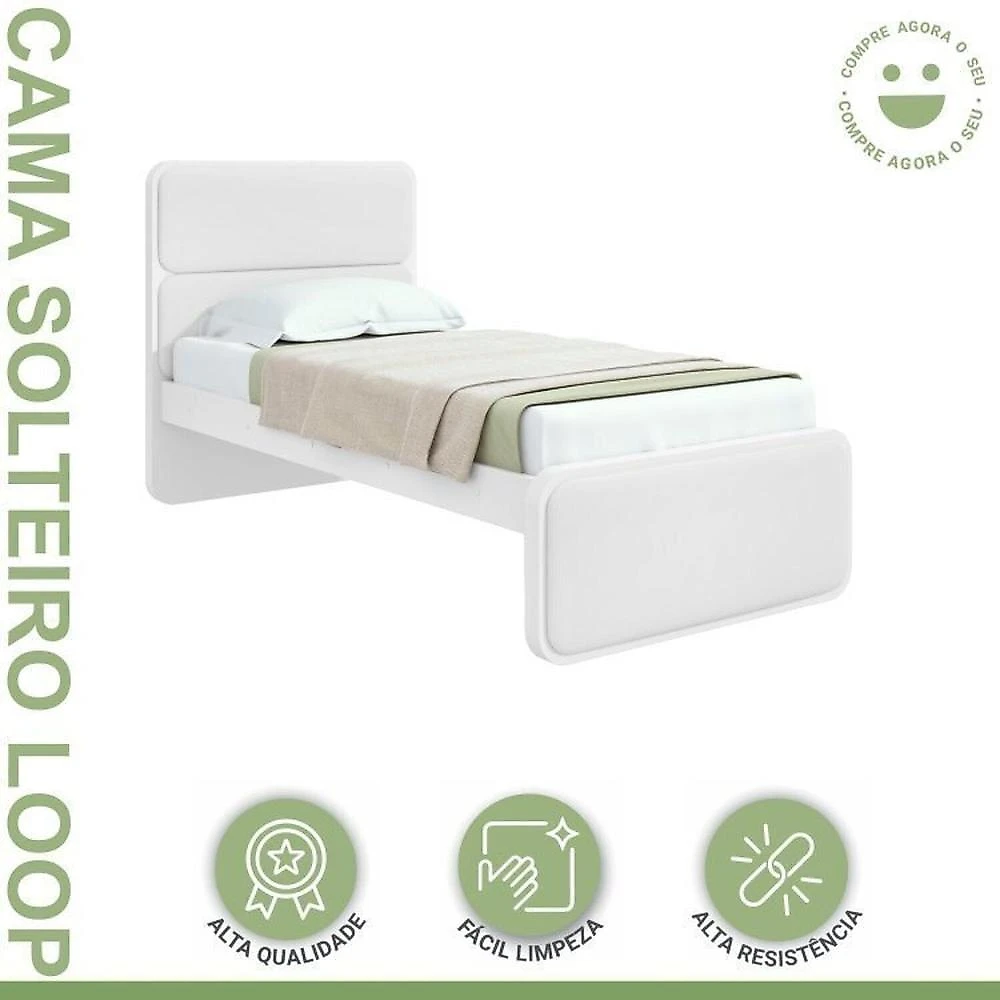 Quarto Infantil com 2 Camas de Solteiro Loop e 1 Cômoda Maggiore Quarto Infantil com 2 Camas de Solteiro Loop e 1 Mesa de Cabeceira Maggiore Branco