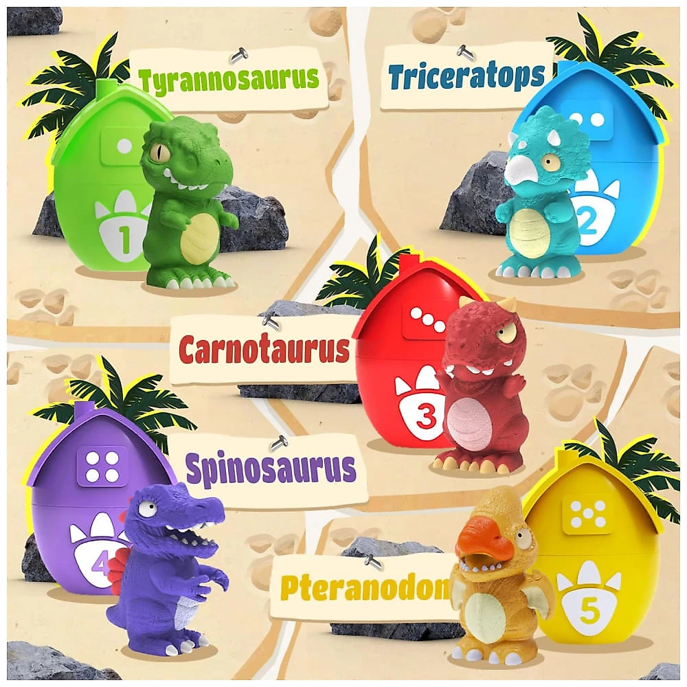 Brinquedos Educativos para Crianças de 1 a 3 Anos - Conjunto de Ovos com Dinossauros e Marionete para Aprender, Contar e Empilhar - Zippytots