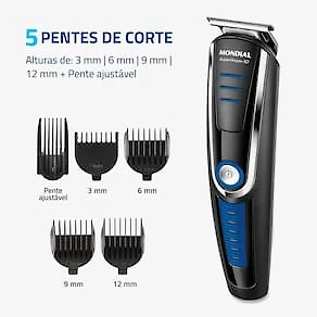 Miniatura Aparador de Pelos Mondial Super Groom 10 em 1 BG-03 Sem Fio Preto/Azul - Bivolt