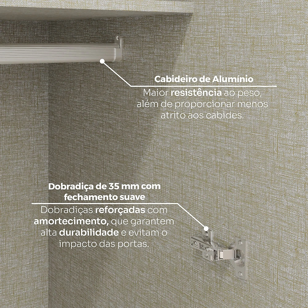 Guarda Roupa Modulado De Canto 5 Portas 3 Gavetas Bellagio Casa 812 Areia HP