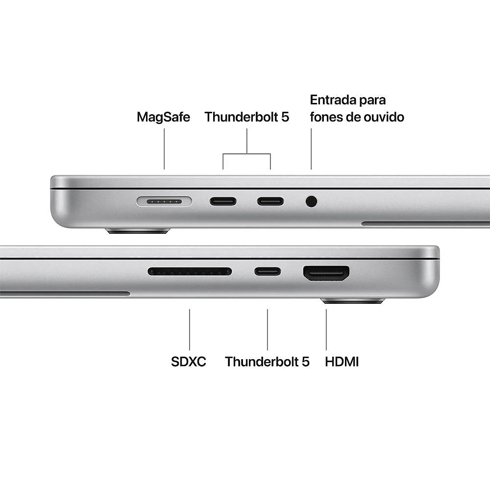 MacBook Pro 16" Apple M5 Pro chip com 18 núcleos CPU e 20 núcleos GPU  48GB  1TB SSD - Prateado