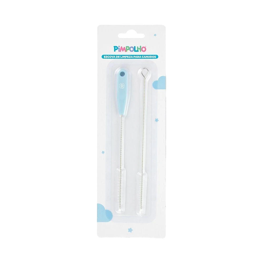 Kit Escova em Nylon para Limpar e Higienizar Canudo de Bebe Infantil Pimpolho Azul