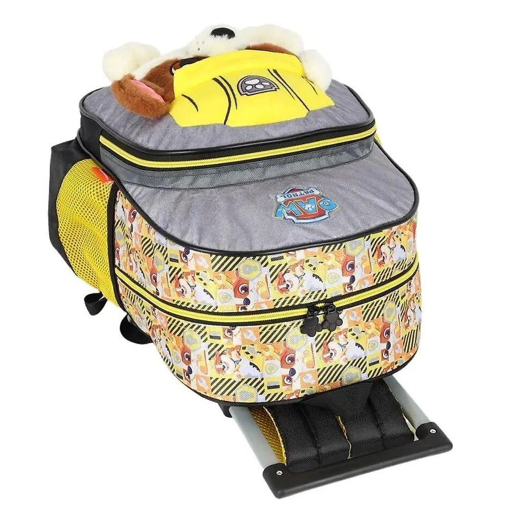 Mochila de Rodinhas Luxcel Patrulha Canina Rubble Pelucia Amarelo Infantil
