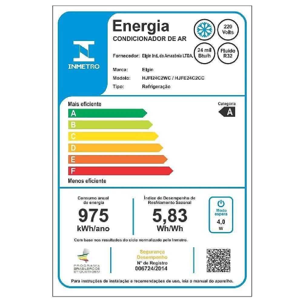 Ar condicionado split elgin eco inverter ii wi-fi 24000 btus frio 220v hjfe24c2cc