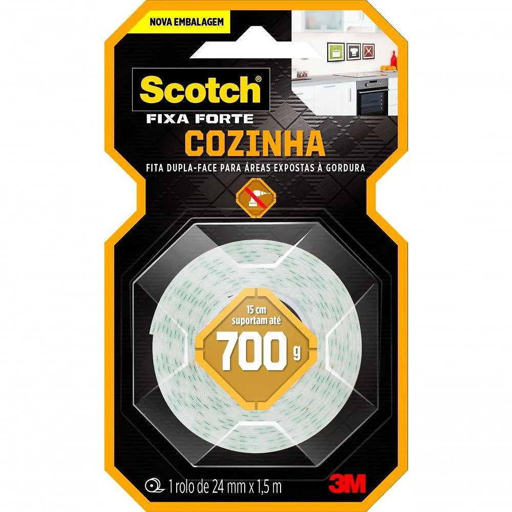 Fita Dupla Face Scotch Fixa Forte Cozinha 24mm X 1,5 Metro - Hb004750160 - 3m
