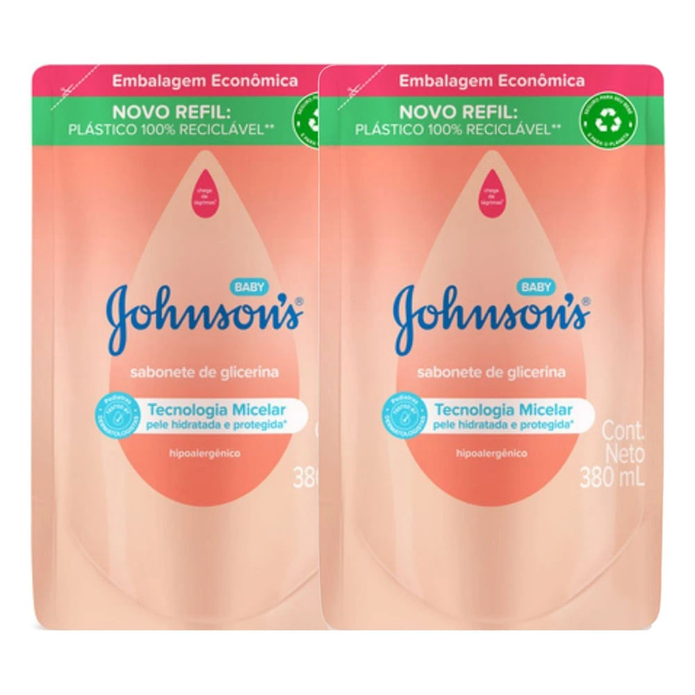 Sabonete Líquido de Glicerina Johnson's Baby Refil 380ml | Kit com duas unidades
