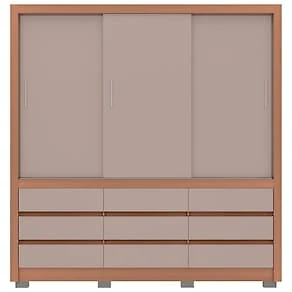 Miniatura Guarda-Roupa Bartira Arezzo com 3 Portas e 9 Gavetas Externas - 207,4cm de largura Avelã/Capuccino