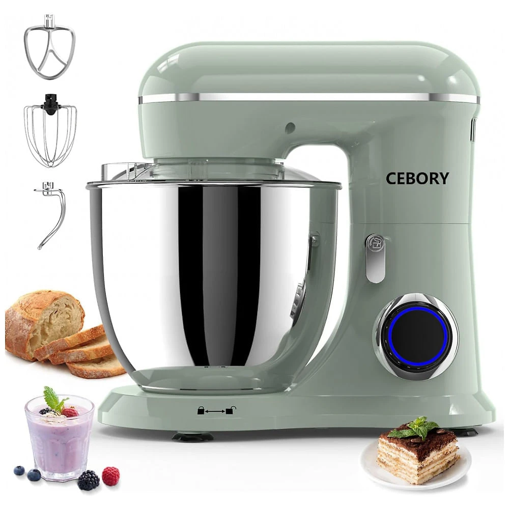 CEBORY Batedeira Elétrica 3 em 1 Verde, Tigela 6,2L, 660W, 10 Velocidades para Massa e Confeitaria