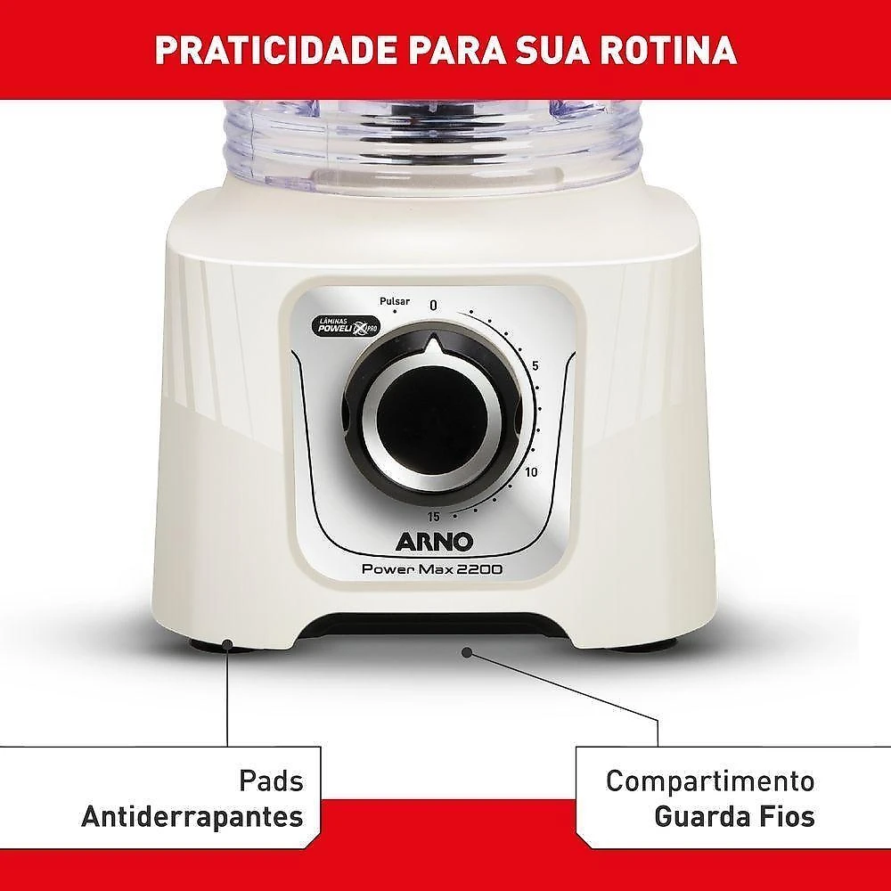 Liquidificador arno power max marfim ln64 3,1l 2200w 127v