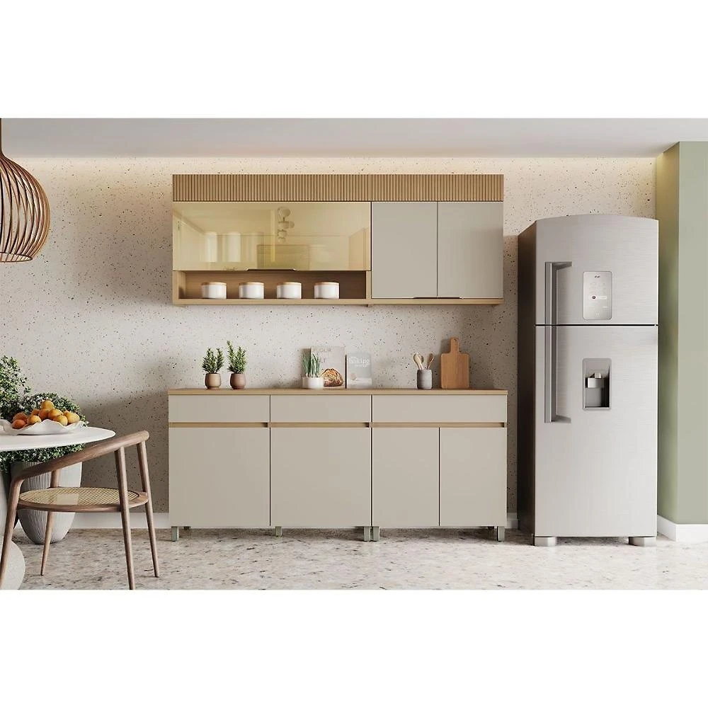 Kit Cozinha Realeza 6 Portas 3 Gavetas MDF 120CM Carvalho e Greice Nesher Móveis