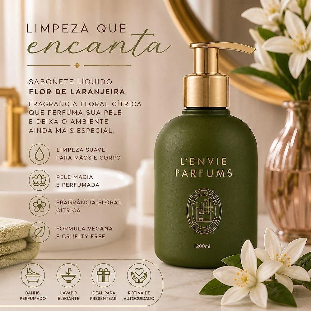 Refil de Sabonete Líquido Flor de Laranjeira Elementos Floral Cítrico 500ML L'envie Kit 6