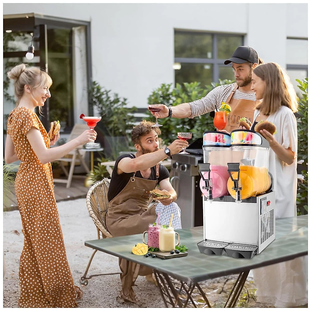 Máquina de Raspadinha Comercial ROVSUN, 2 Tanques de 15L, Capacidade de 30L, Máquina de Bebidas Geladas, Margaritas, Refrigeração Eficiente.