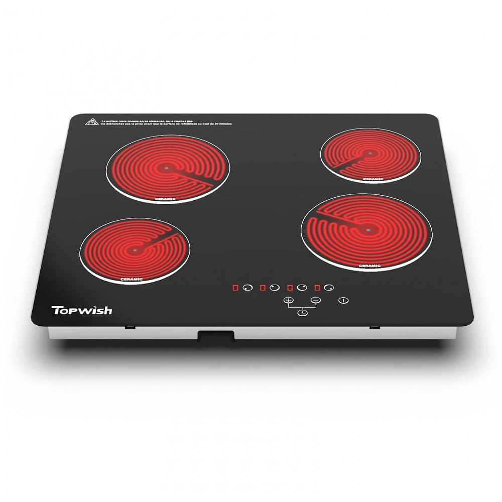 Cooktop elétrico vitrocerâmico 60cm TOPWISH preto 4 zonas radiantes touch timer bloqueio infantil 6000W 220V