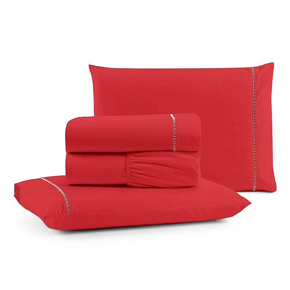 Jogo de Cama Lençol Egipicio King 4 Peças Micropercal 600 Fios Macio Vermelho Casa Show Enxovais