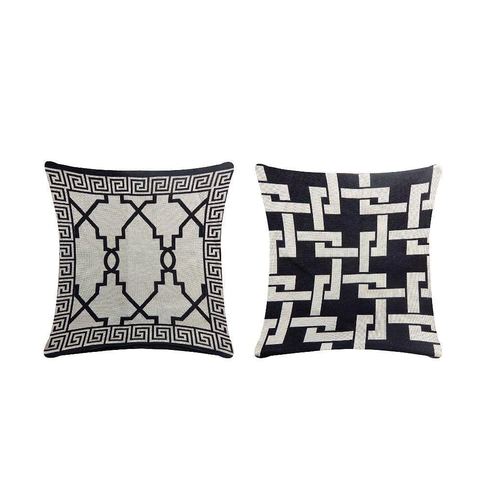 Capa Para Almofada Grécia 1 Peça 45cm X 45cm 60% Algodão - 40% Poliéster Tecido Jacquard Com Zíper - Preto