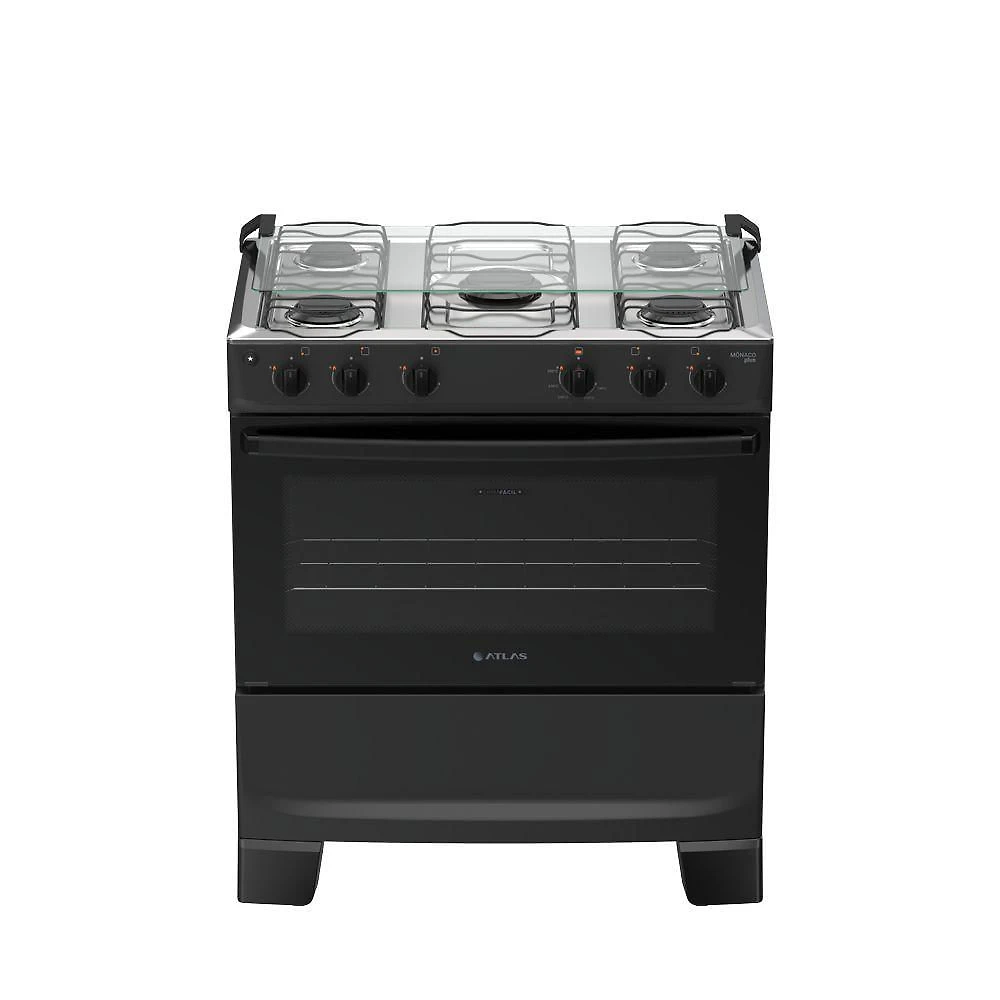 Fogão 5 Bocas Atlas Mônaco Plus Automático Mesa Inox Preto Bivolt