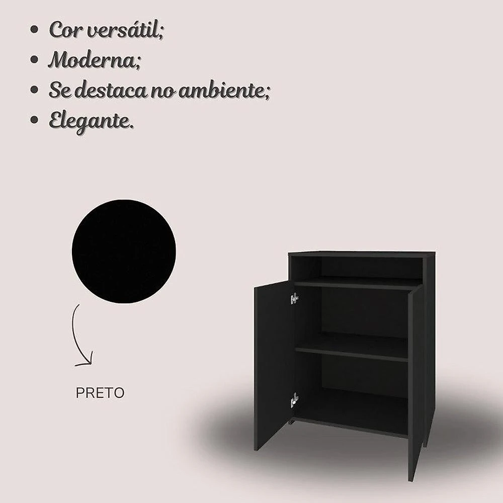 Kit 2 Peças com Mesa Redonda para Home Office ou Reuniões e Balcão Multiuso com Nicho Preto