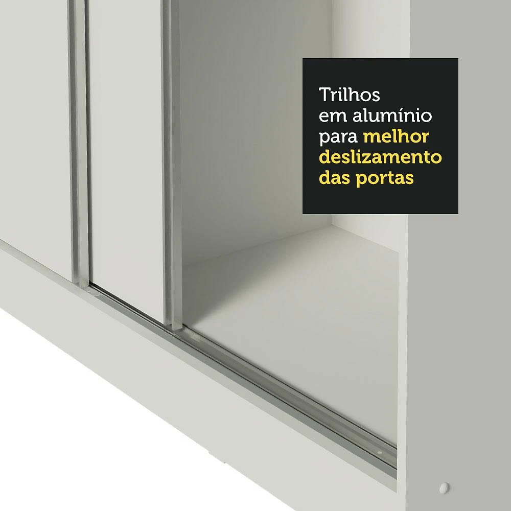 Guarda Roupa Casal 100% MDF Madesa Zurique 3 Portas de Correr com Espelho - Branco Branco