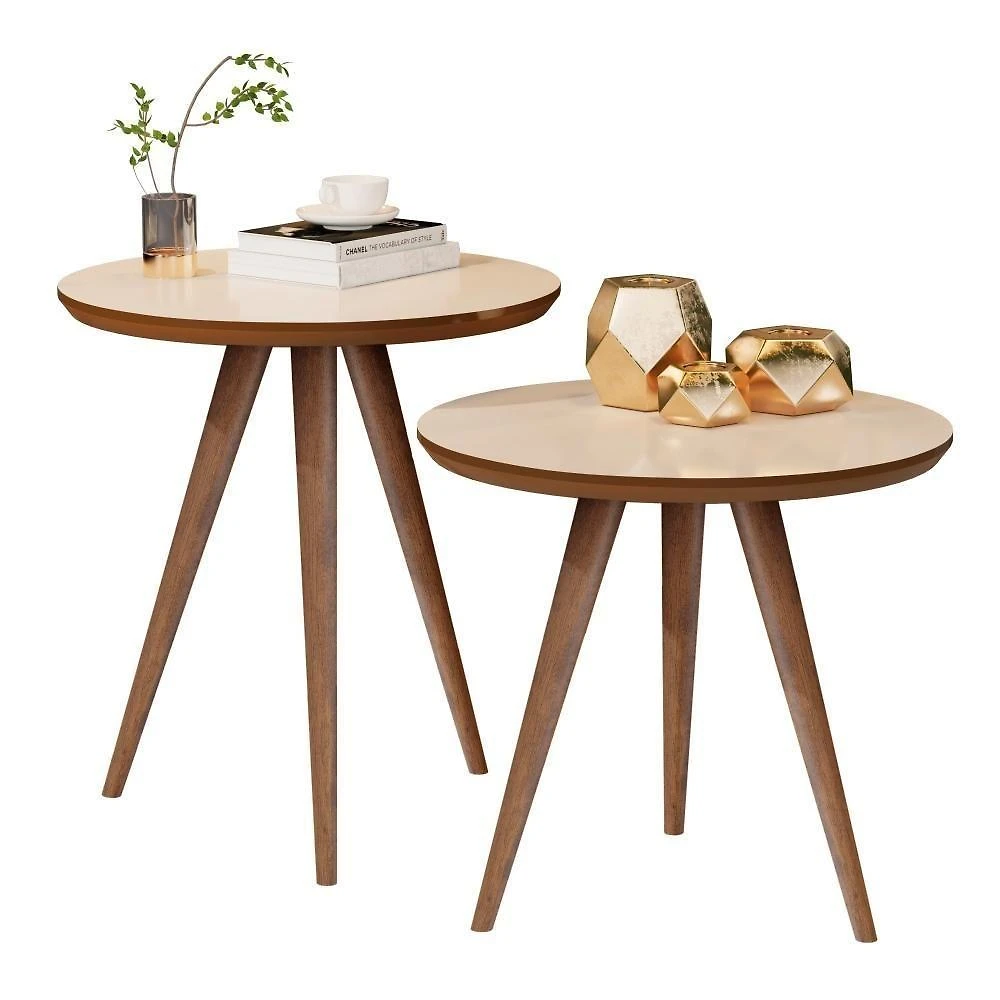 Kit de Mesinhas Laterais Cadiz Redondo MDF 45CM Off White e Freijó Casah