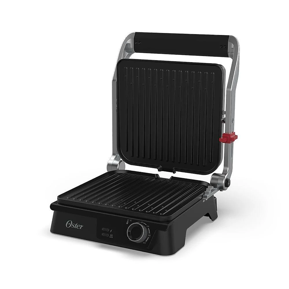 Grill elétrico oster ogrl610 multiuso com chapa antiaderente e abertura 180 graus inox 110v