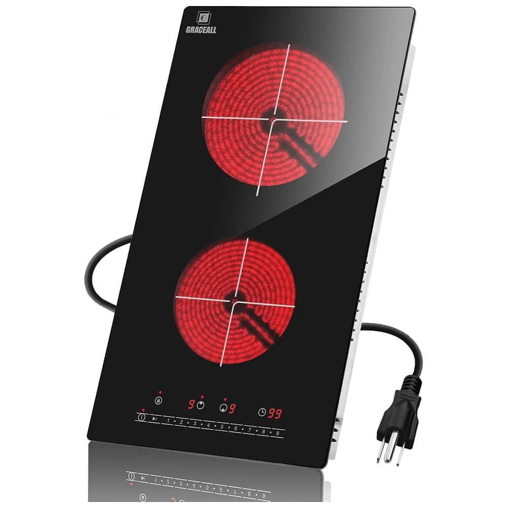Cooktop Eltrico de Infravermelho Porttil com Queimador Duplo, Placa de Aquecimento de Cermica e Compatvel com Embutido ou Bancada, 110V 2000W,