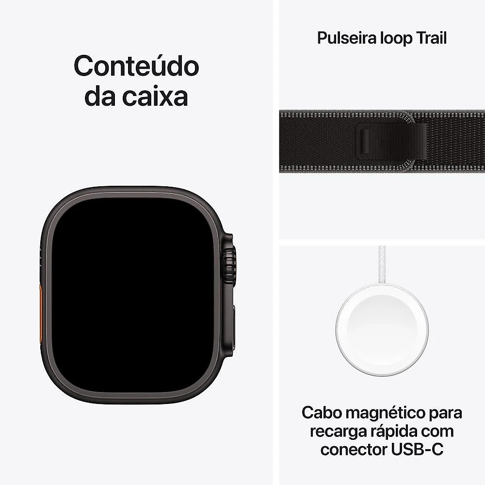 Apple Watch Ultra 3 GPS + Cellular - Caixa preta de titânio – 49 mm - Pulseira loop Trail preta/carvão – M/G
