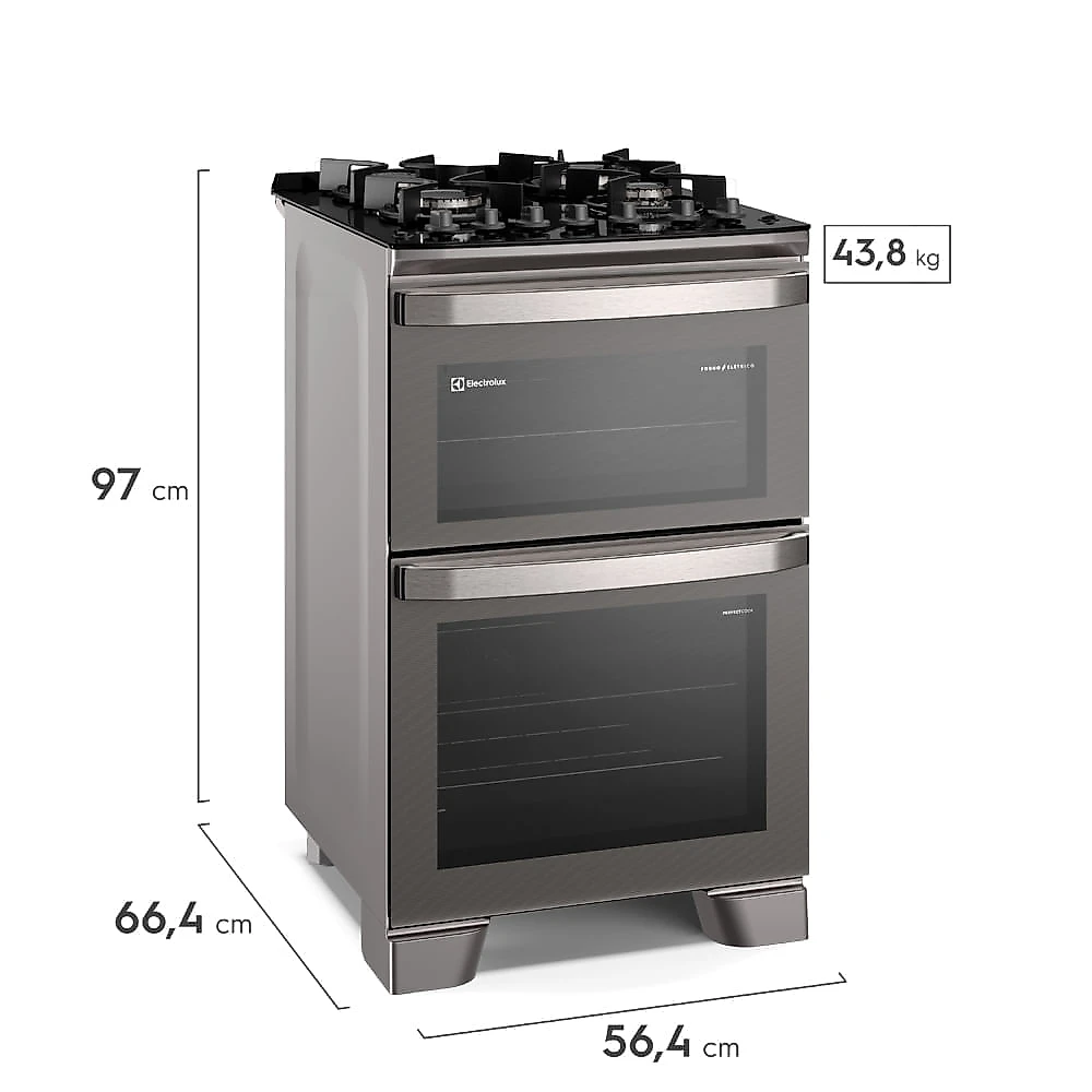 Fogão de Piso Electrolux de 04 Bocas Experience com Duplo Forno e Mesa de Vidro - FE4DG 110