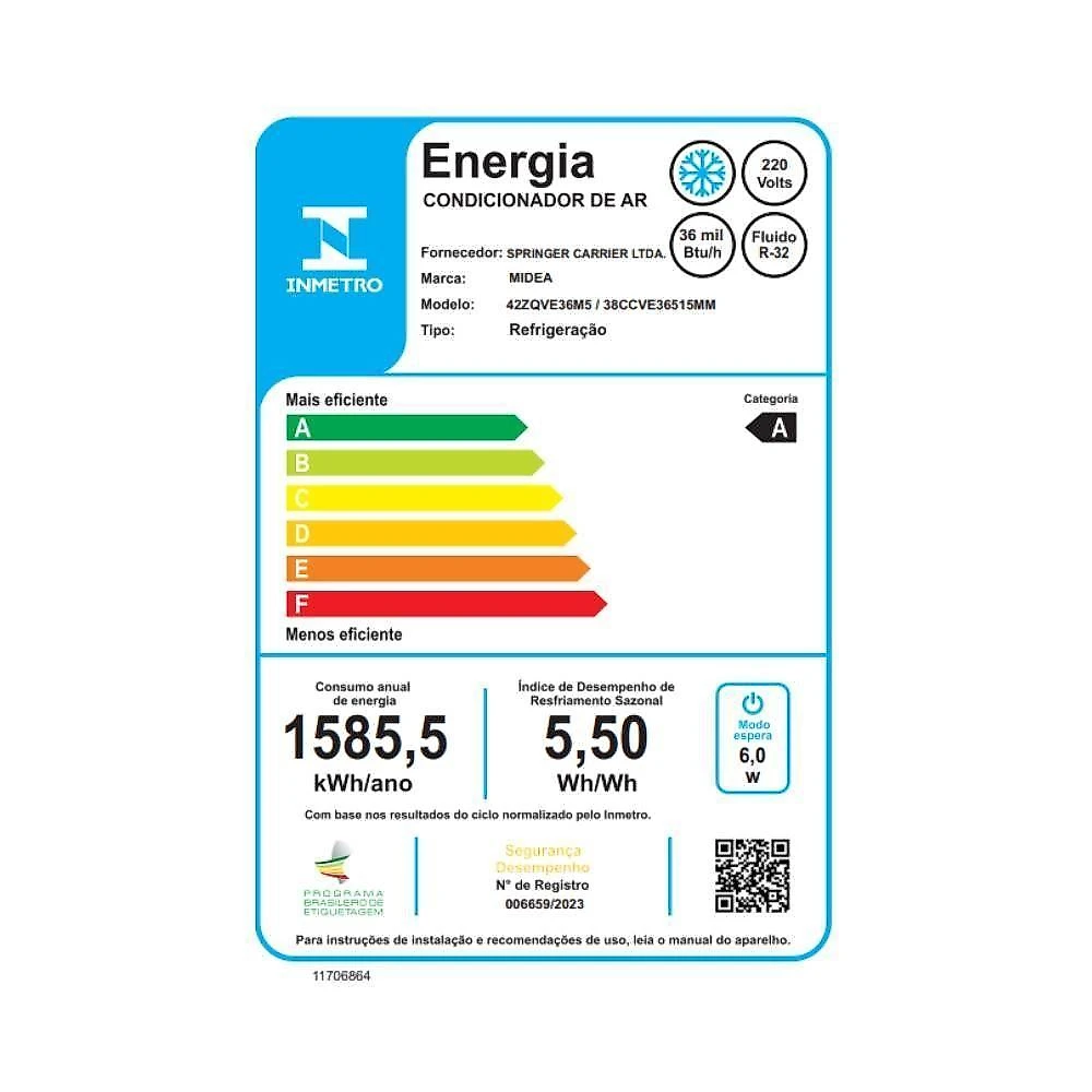 Ar condicionado split teto midea connect 36000 btus frio inverter 220v 38ccve36515mm