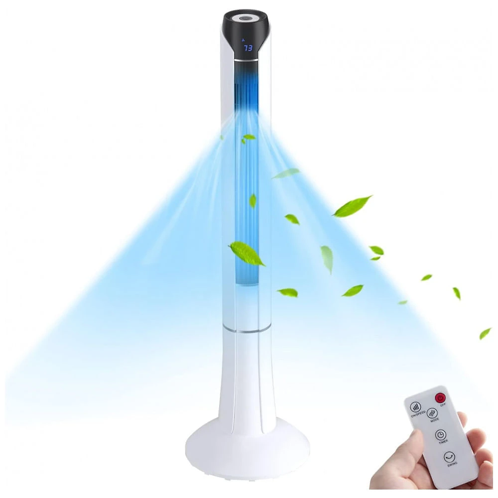 Ventilador de Torre sem Lâmina com Controle Remoto, Display LED e Temporizador 15h, LDAILY, Branco