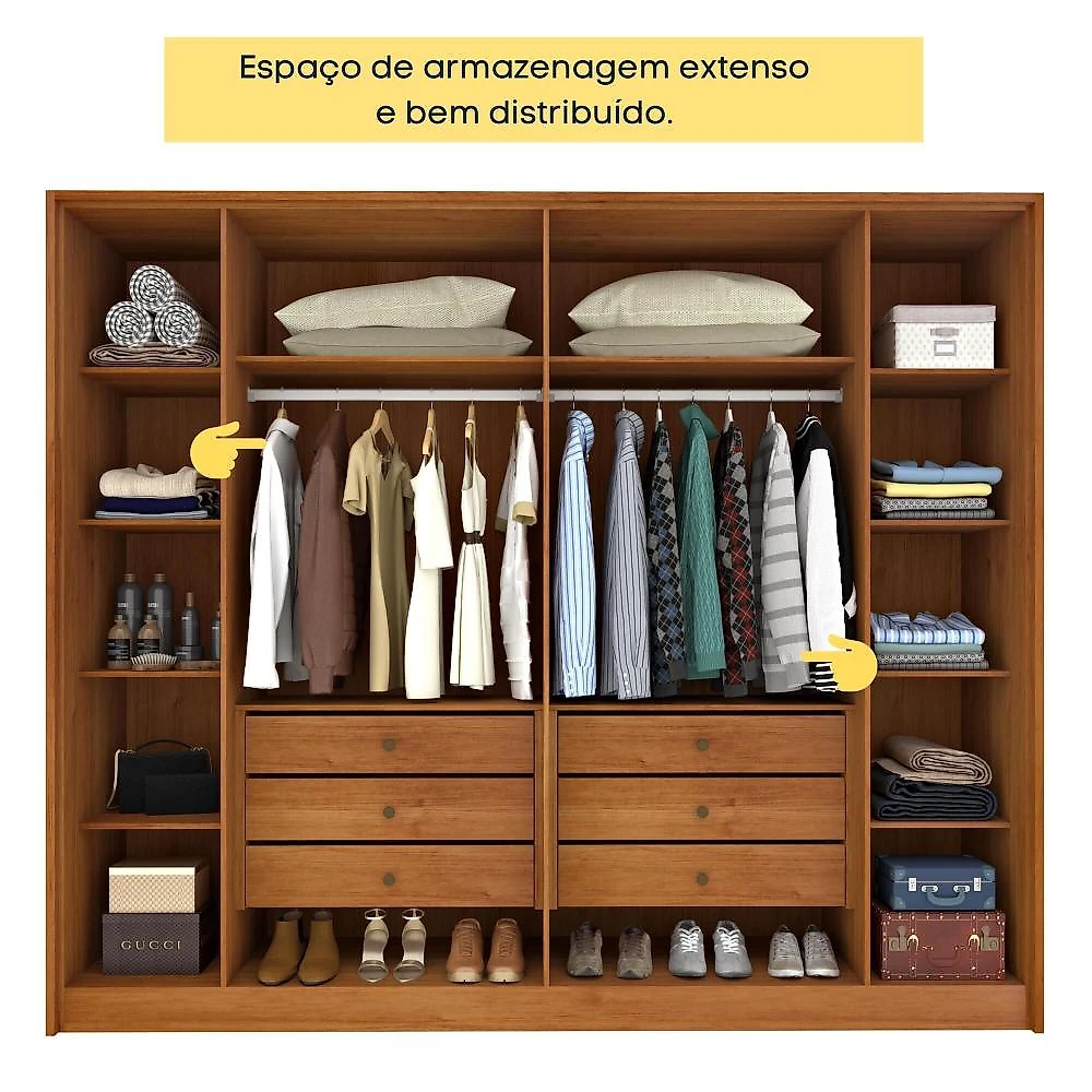 Guarda Roupa Casal Ripado 6 Portas 6 Gavetas 275cm Espresso Móveis Guarda Roupa Casal Ripado 6 Portas 6 Gavetas Espresso Móveis Cinamomo/Off White