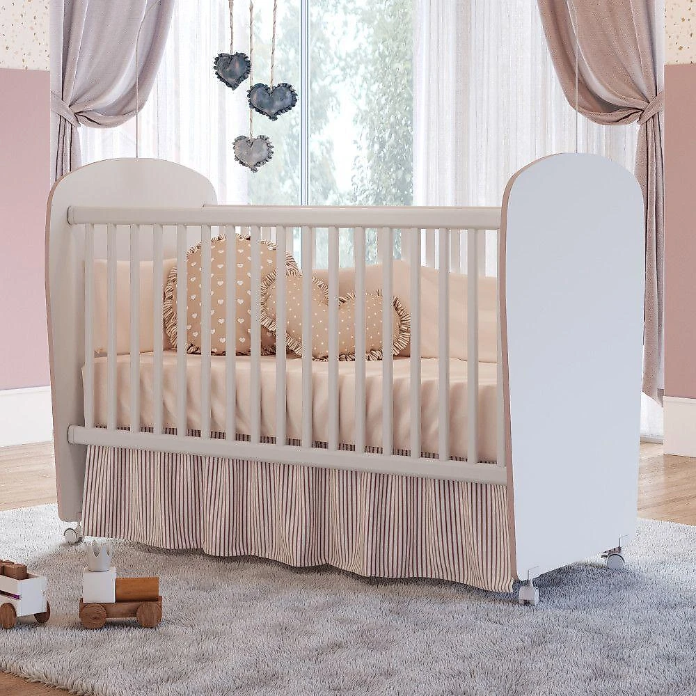 Conjunto Quarto de Bebê Céu Rosa com Cômoda 4 Gavetas em MDP e Madeira Maciça Rosa Percasa Móveis