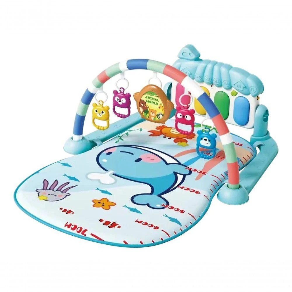 Tapete de Atividades Musical com Piano Interativo para Bebe Azul com Arco e Brinquedos Azul