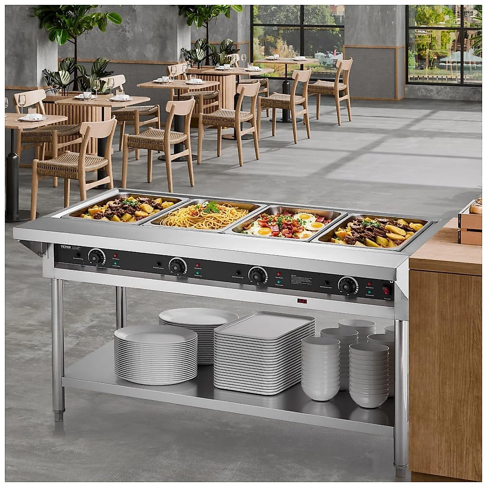 Aquecedor de Alimentos a Vapor VEVOR 4 Cubas Inox Buffet Temperatura Independente 1800W 110V