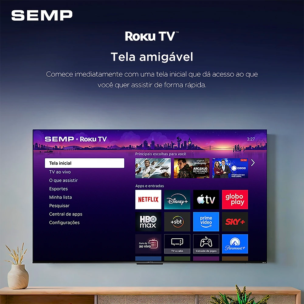 Smart TV Semp 65 Polegadas LED 4K S62R Roku TV Wi-Fi HDR10 Dolby Audio Brilho até 280 Nits 65S62R