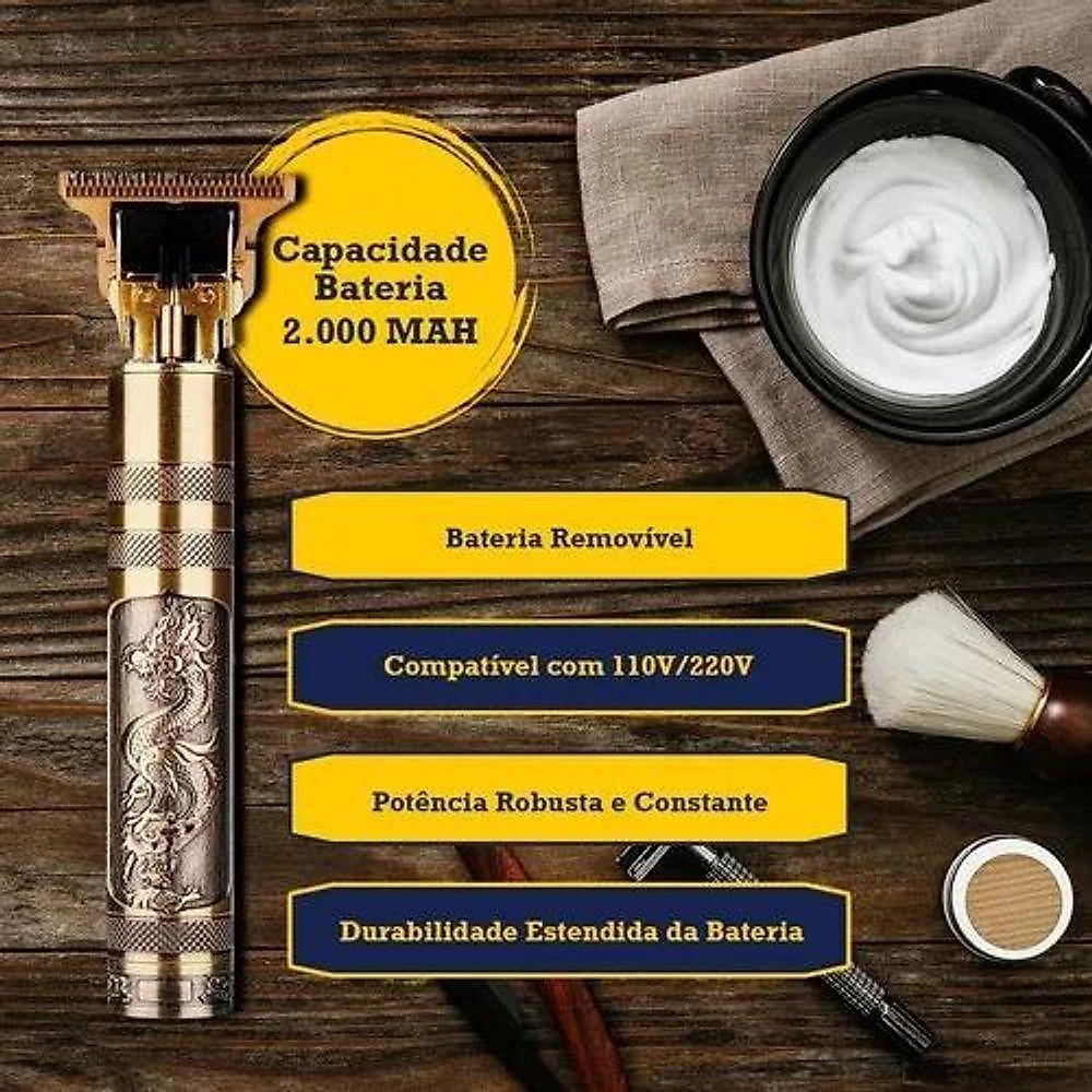Aparador de Pelos Aquilae Buda-dragão Barba e Cabelo Lâmina Titânio sem Fio Preto Bivolt
