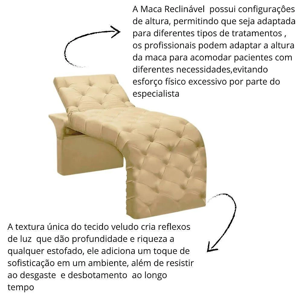 Maca Estofada Estética Cílios Regulável Spa Veludo Ana Clara Bege
