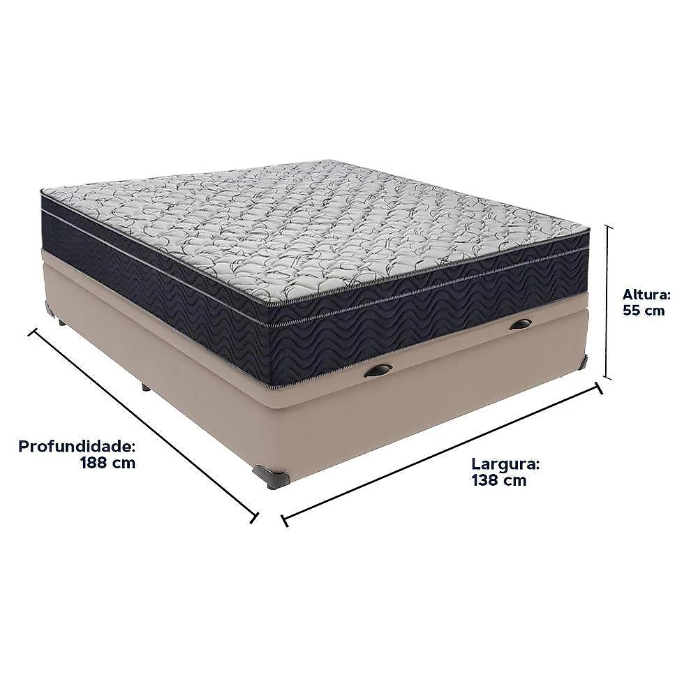 Cama Box Baú Bege E Colchão Airtech 150 Espuma D45 Casal Ortobom