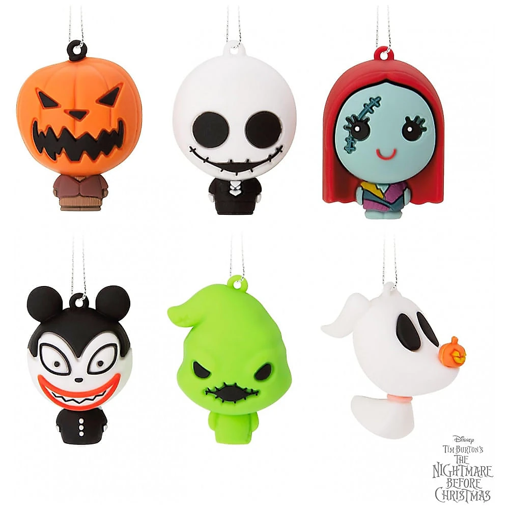 Conjunto de 6 Mini Enfeites Natalinos Hallmark Disney Tim Burton O Estranho Mundo de Jack, Plástico Inquebrável