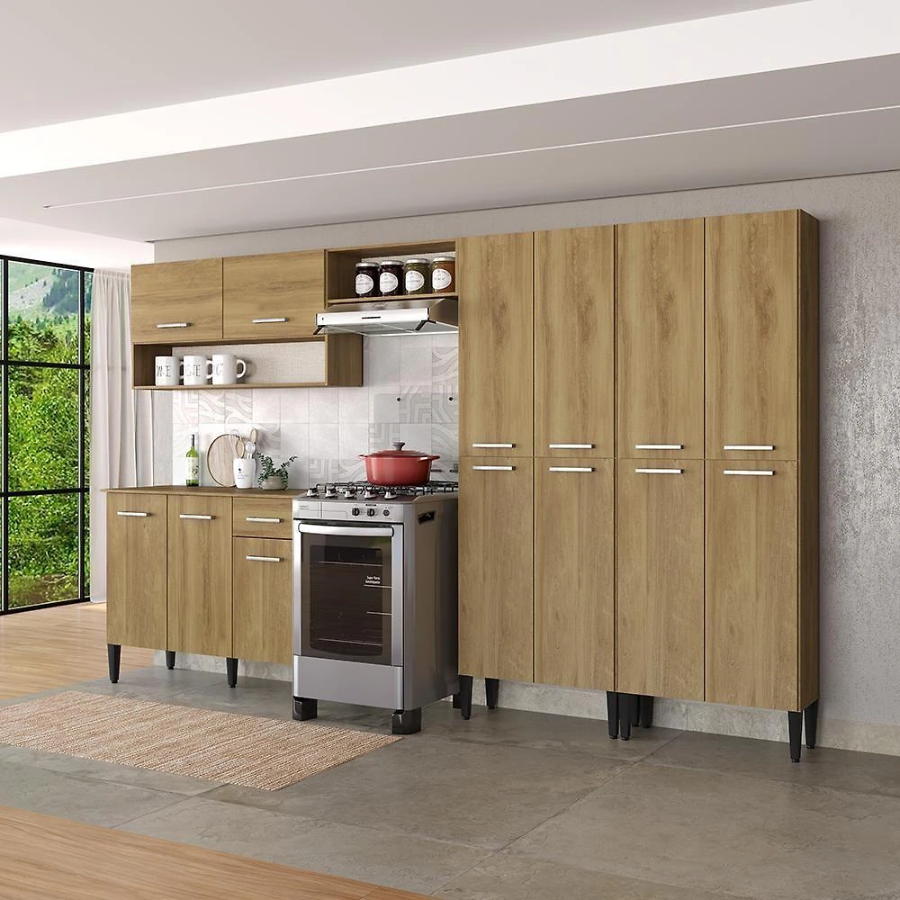 Cozinha Compacta Arizona Fusion One 13 Portas MDP 293CM Carvalho Carraro